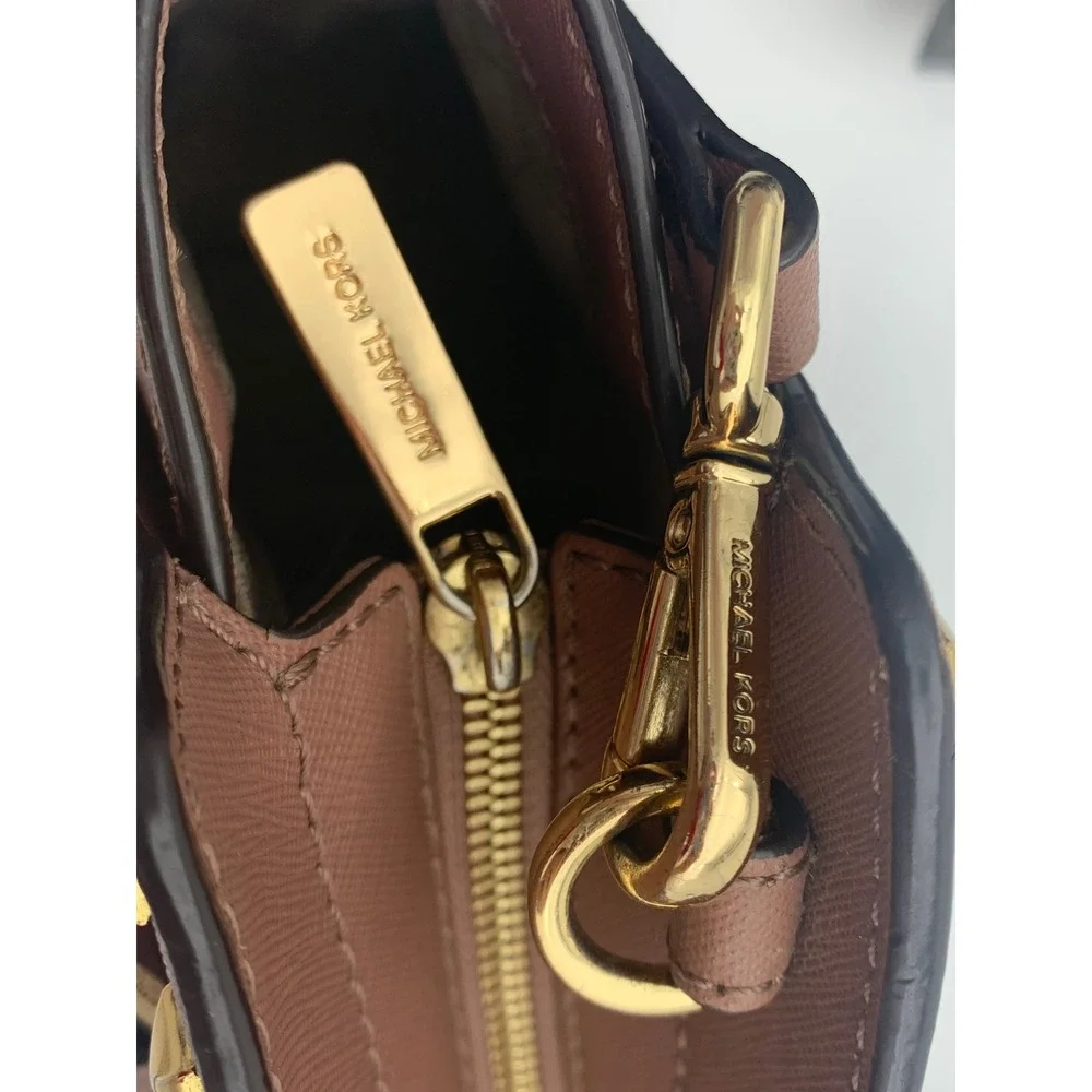 Michael Kors Selma Medium Studded‎ Saffiano Leather Satchel Mauve Gold Hardware